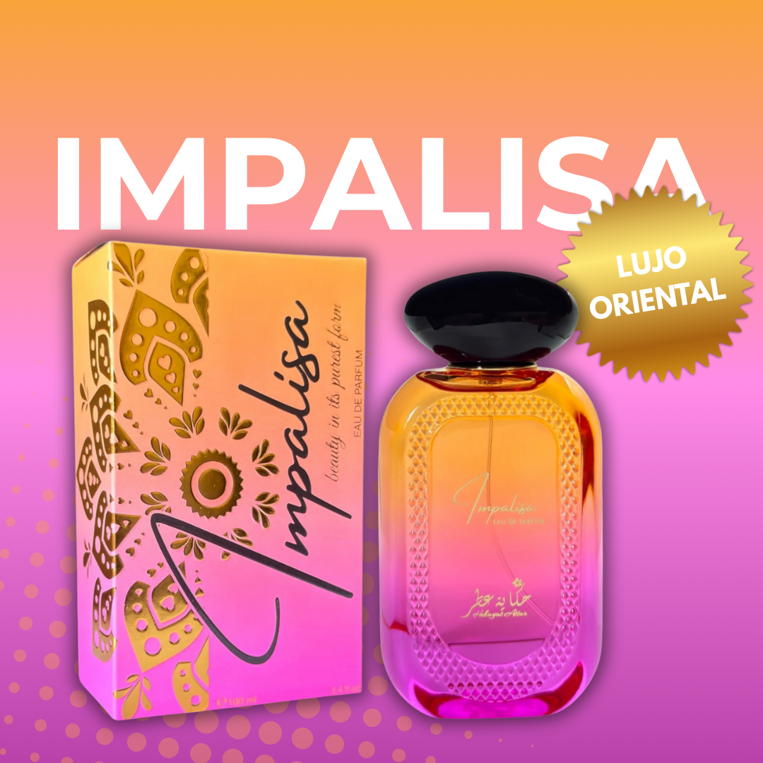 Frasco de perfume Impalisa Hekayat Attar 100ml, fragancia femenina floral frutal con notas cítricas y dulces
