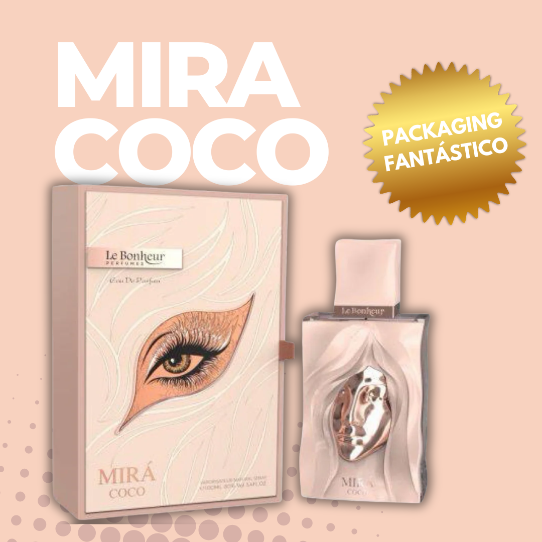 Packaging Mira Coco Le Bonheur Eau de Parfum 100ml – Perfume femenino oriental sofisticado ideal para otoño e invierno
