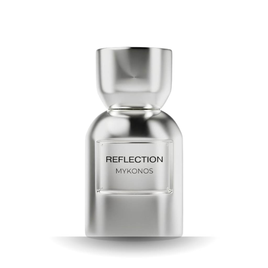 Mykonos Reflection EDP 100ml – frasco de perfume árabe unisex sobre fondo blanco, fragancia fresca y marina
