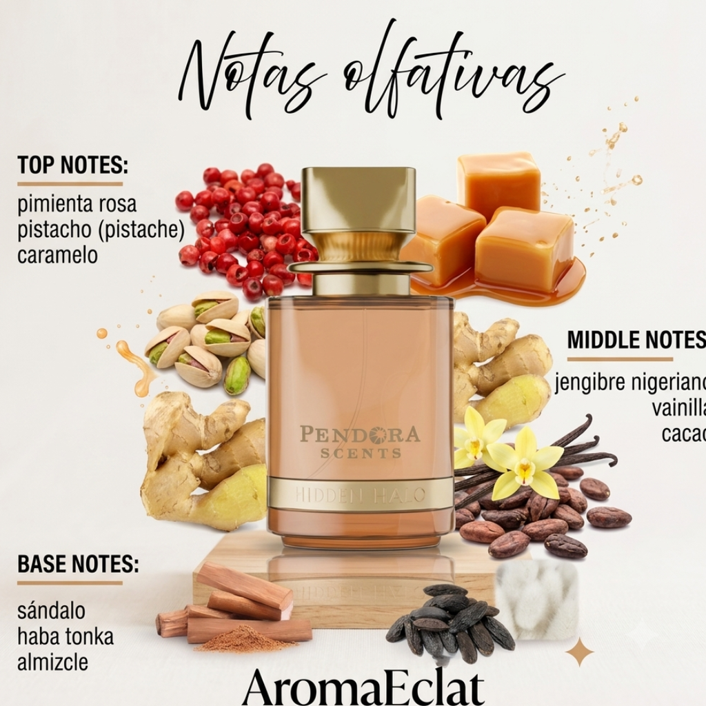 Fragancia Árabe Hidden Halo 100ml – Eau de Parfum | Vainilla, Cacao y Caramelo