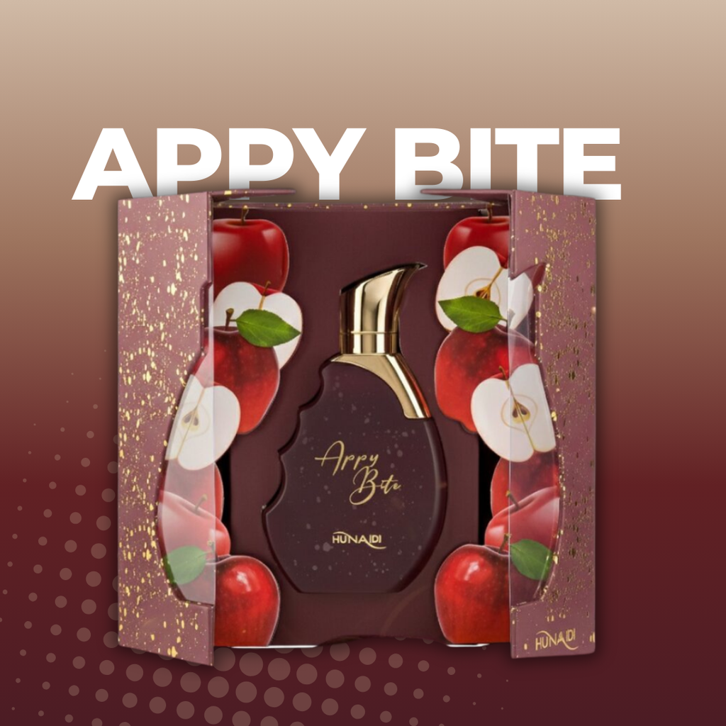 Detalle del frasco Shaikh Saeed Appy Bite 100ml EDP – Perfume hombre con notas tropicales y gourmand. Pera, ananas, melocotón, jazmín, vainilla y almizcle. Fragancia dulce y sensual de larga duración.
