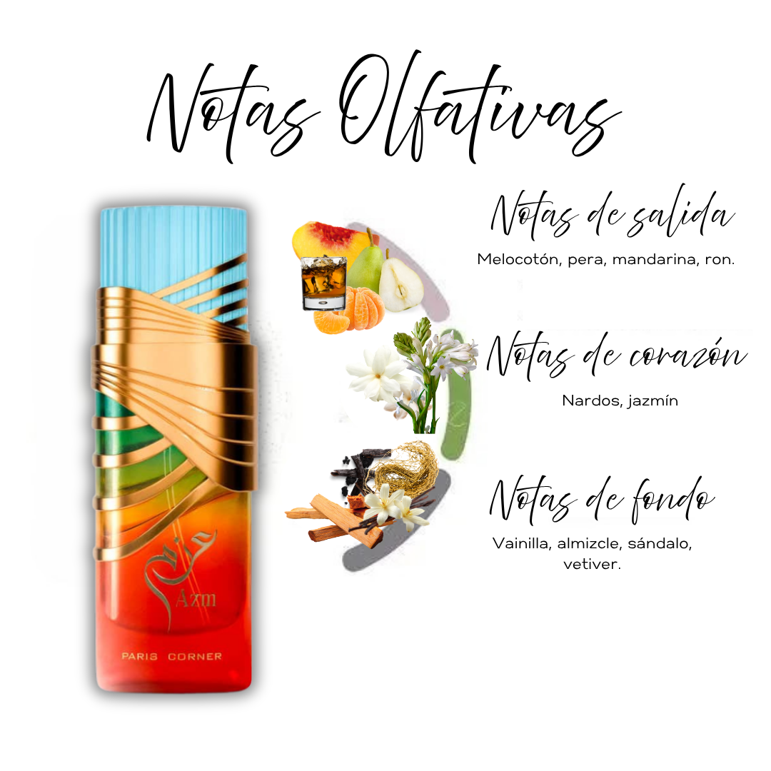 AZM Paris Corner Eau de Parfum 80ml Unisex Fragancia Frutal Floral Árabe Perfume Lujo Dubai Sensaciones Olfativas Notas Melocotón Pera Mandarina Ron Tuberosa Jazmín Almizcle Vainilla Sándalo Vetiver Comprar Online Perfumes Árabes Unisex 2025