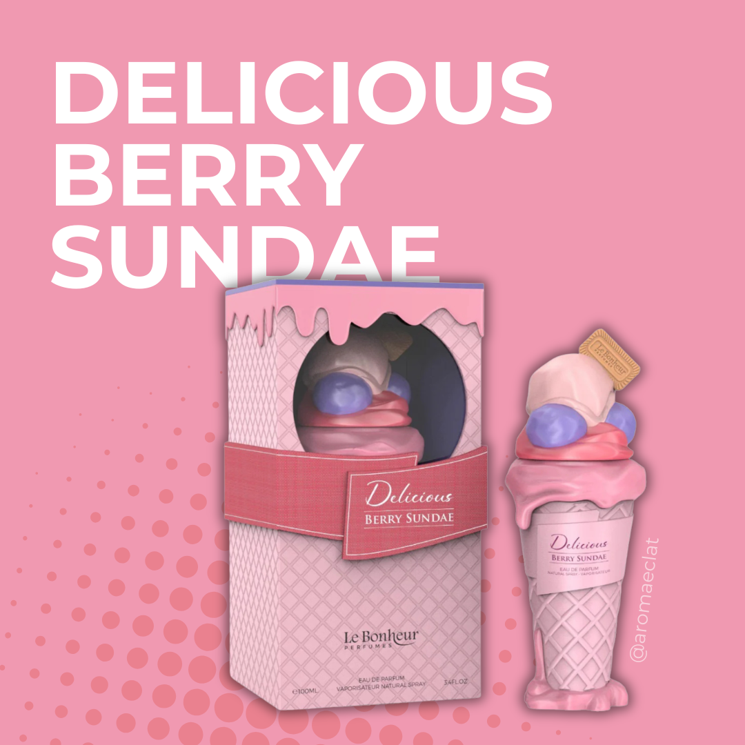 Packaging Delicious Berry Sundae Le Bonheur Eau de Parfum 100ml – Perfume unisex frutal ideal para primavera y verano
