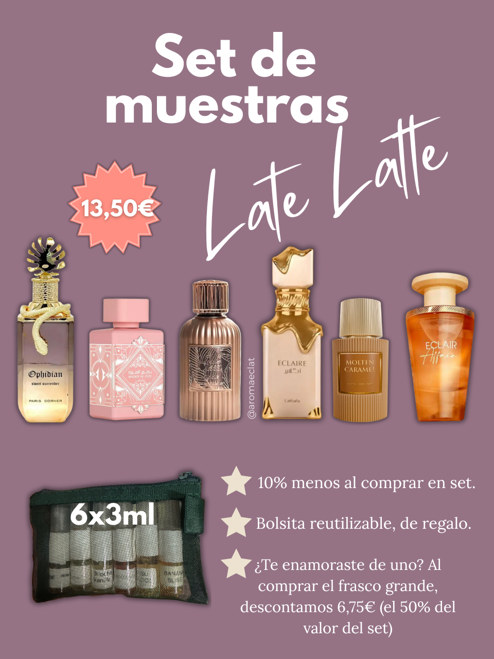 Set de Muestras “Late Latte” – 6 perfumes árabes gourmand (6x3ml) con 10% de descuento.