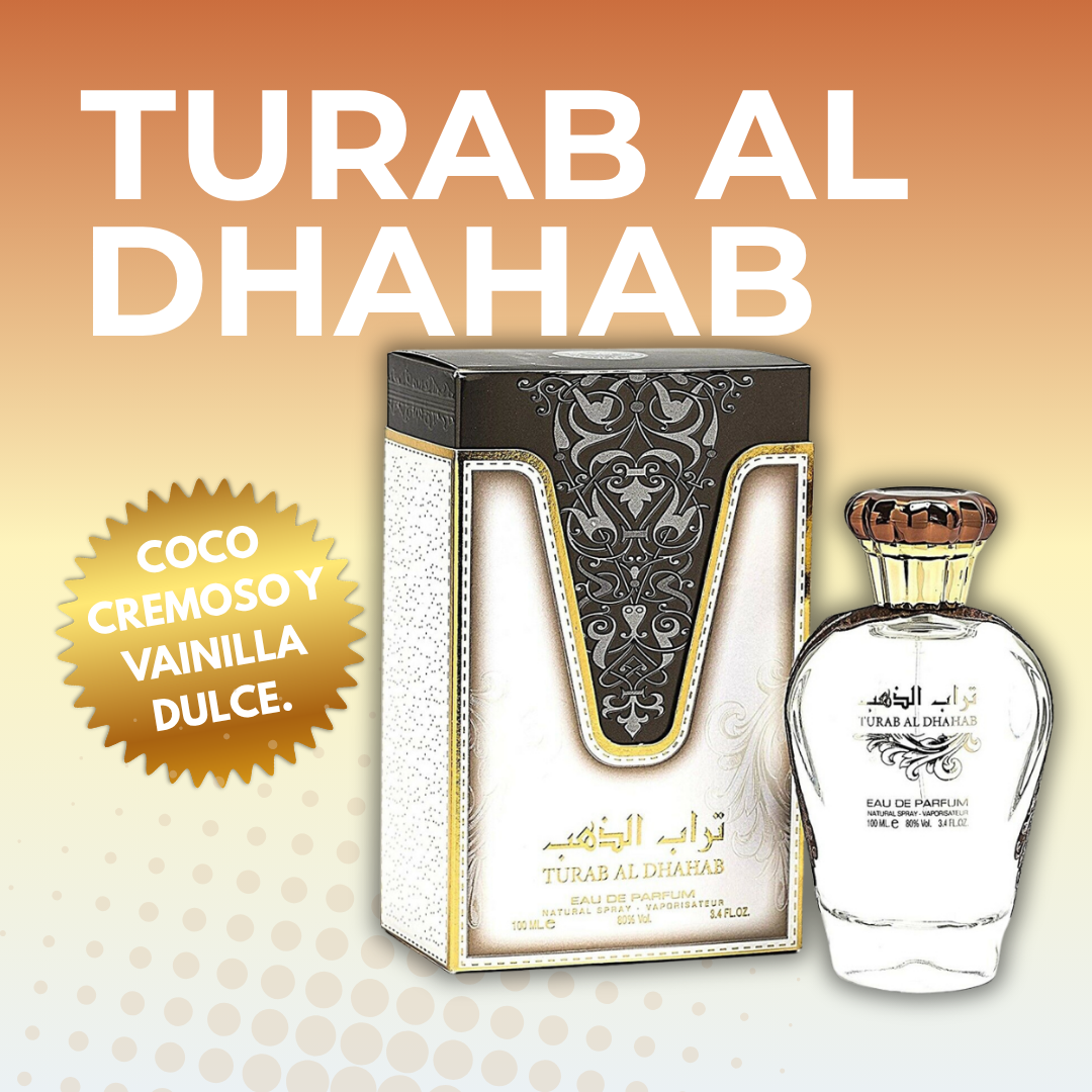 Fragancia Árabe Turab Al Dhahab 100ml – Eau de Parfum | Coco Tropical y Cítrico