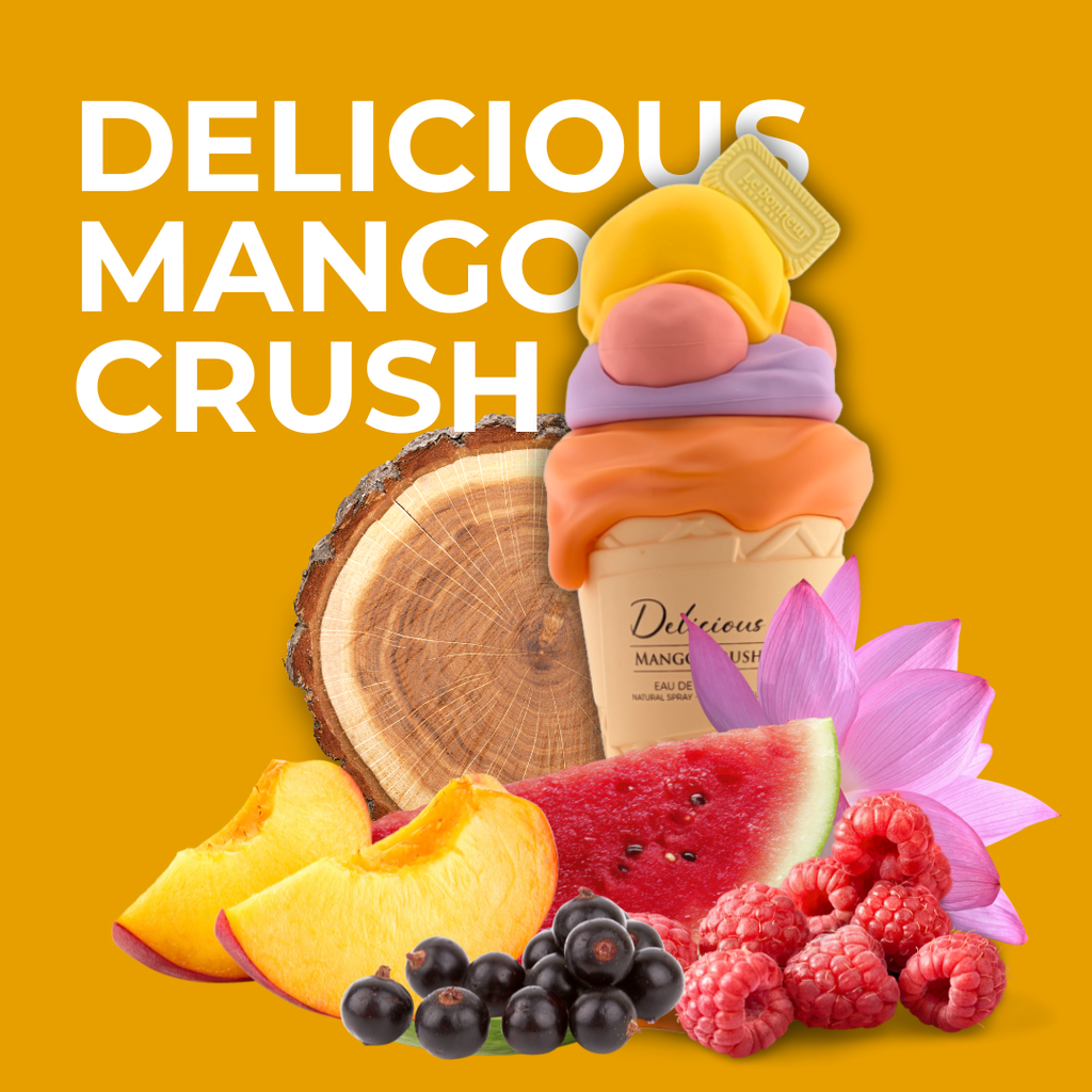 Delicious Mango Crush Le Bonheur 100ml – Perfume frutal floral unisex con notas de grosella negra, mango y sándalo cremoso
