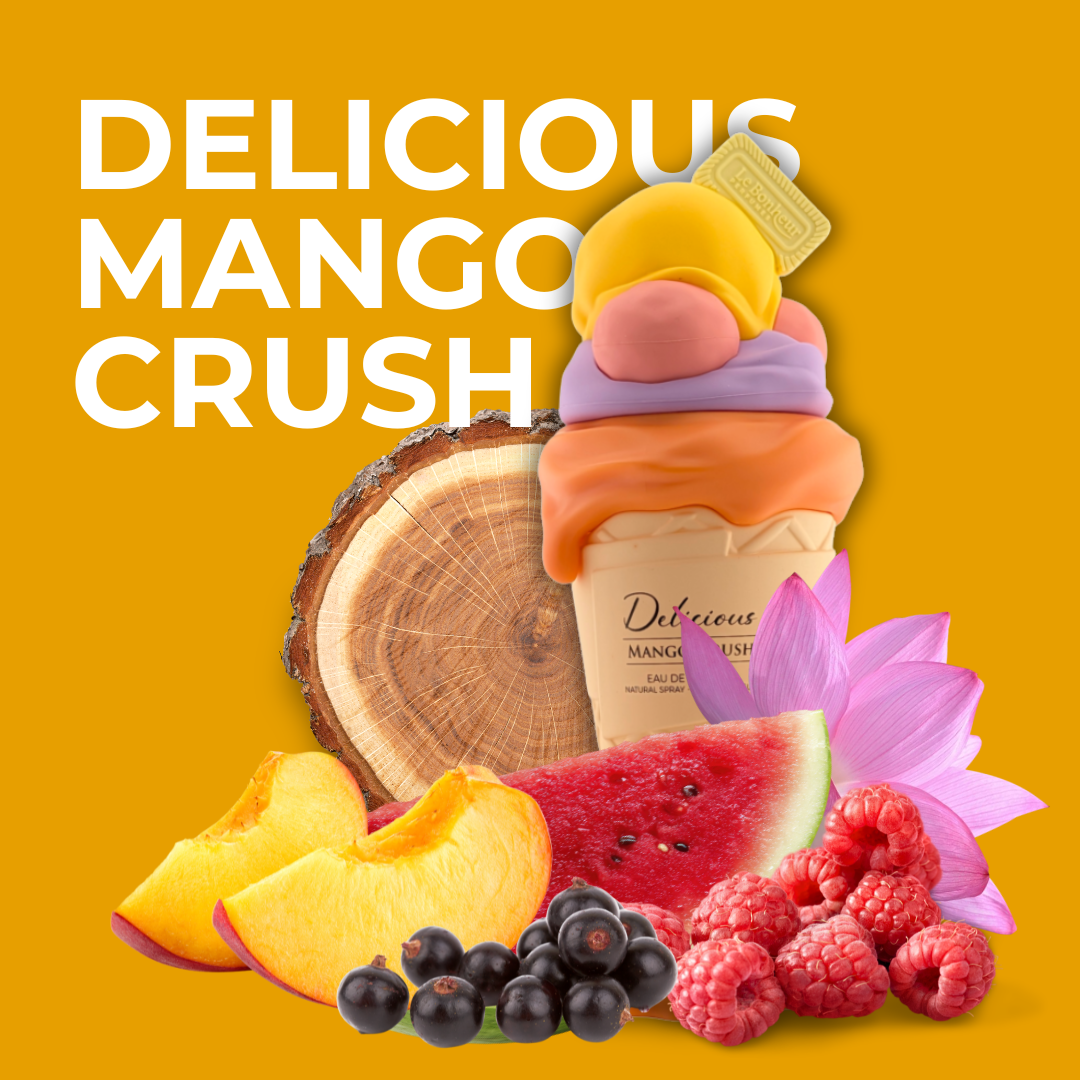 Delicious Mango Crush Le Bonheur 100ml – Perfume frutal floral unisex con notas de grosella negra, mango y sándalo cremoso
