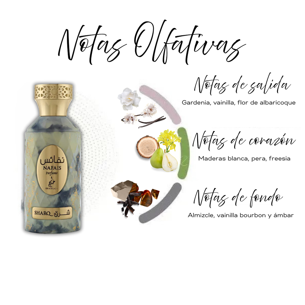 Nafais Sharq de Khadlaj Eau de Parfum 100ml - Fragancia Floral Frutal. Elegante y Unisex.