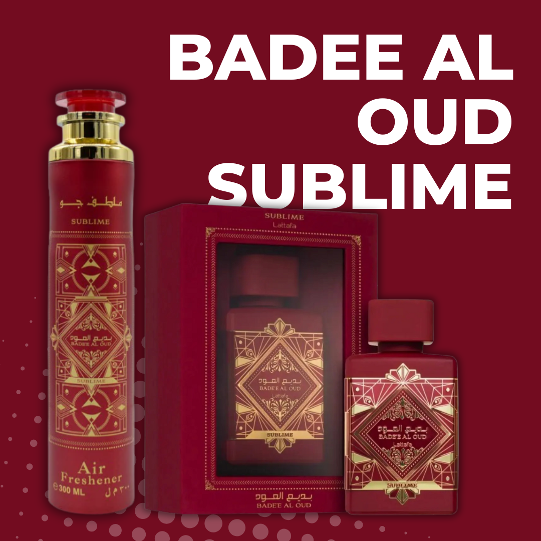Set Bade'e Al Oud Sublime Lattafa EDP 100ml Unisex Woody y Ambientador Badee Al Oud