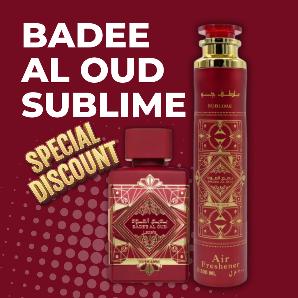 Set Bade'e Al Oud Sublime Lattafa EDP 100ml Unisex Woody y Ambientador Badee Al Oud