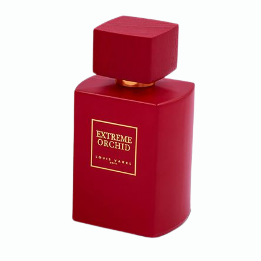 Louis Varel Extreme Orchid 100ml Eau de Parfum botella roja fondo blanco