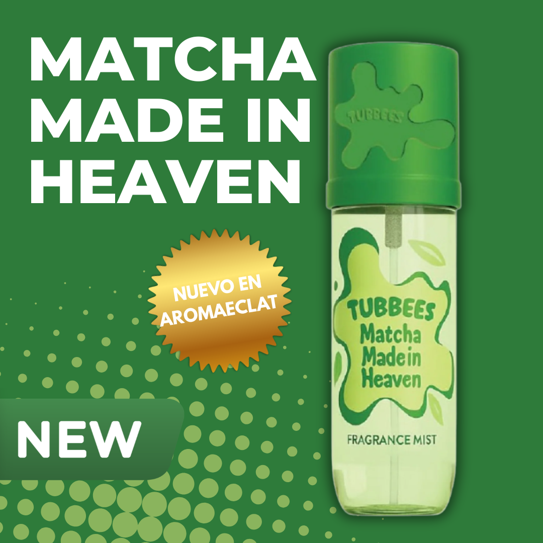 Tubbees Matcha Made in Heaven Body Mist 90ml – bruma corporal fresca y cremosa, novedad en AromaEclat, frasco verde con tapón verde lúdico, aroma matcha y dulce
