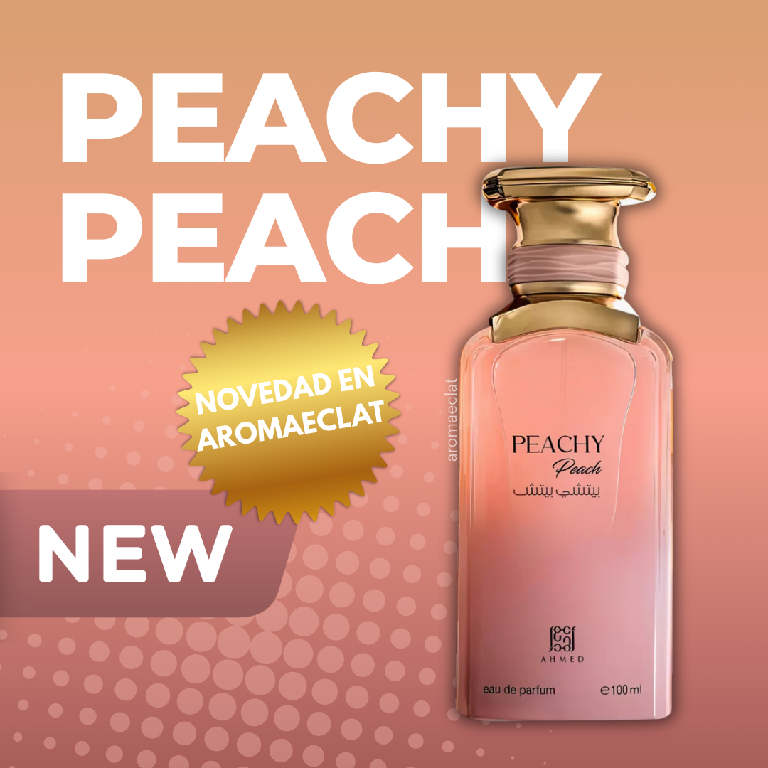 Perfume Peachy Peach de Ahmed Al Maghribi 100ml unisex, eau de parfum frutal gourmand con presentación elegante
