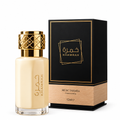Musc Tahara Khamrah de Dubai Flower 12 ml, frasco original y caja negra y dorada sobre fondo blanco