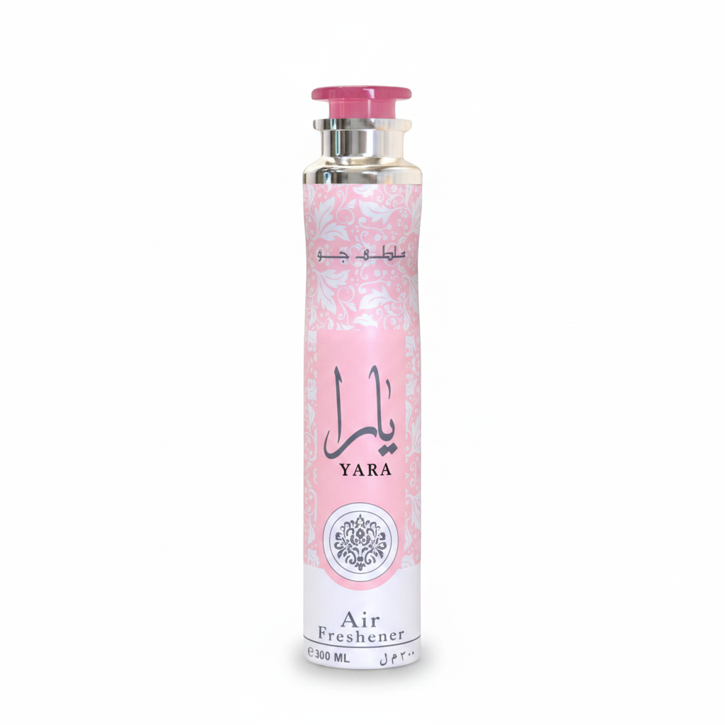 Yara de Lattafa ambientador en spray 300 ml sobre fondo blanco