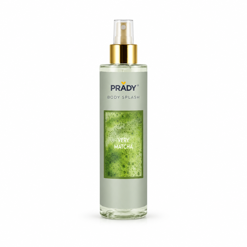 Bruma Very Matcha de Prady 250 ml, frasco con etiqueta verde y pulverizador dorado sobre fondo blanco